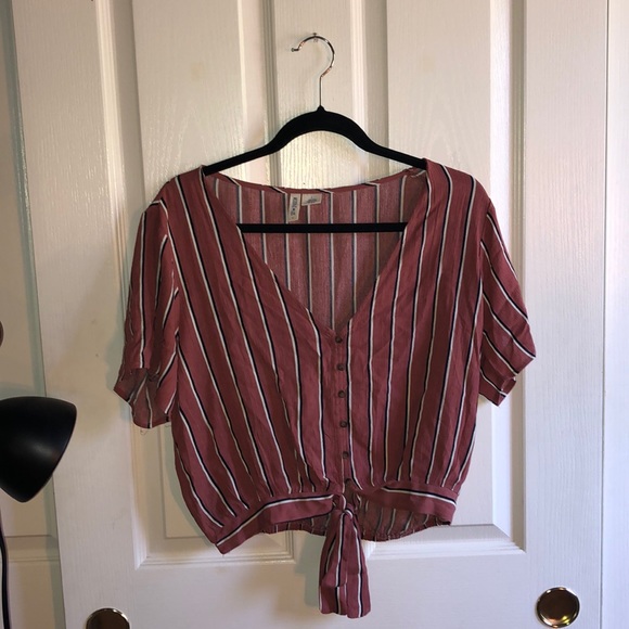 SKY AND SPARROW Stripe Button Mauve Top - Picture 2 of 4